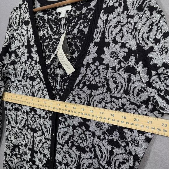 New York & Company Black Silver Floral Cardigan Sweater  XL Cotton Damask Print - Picture 7 of 7